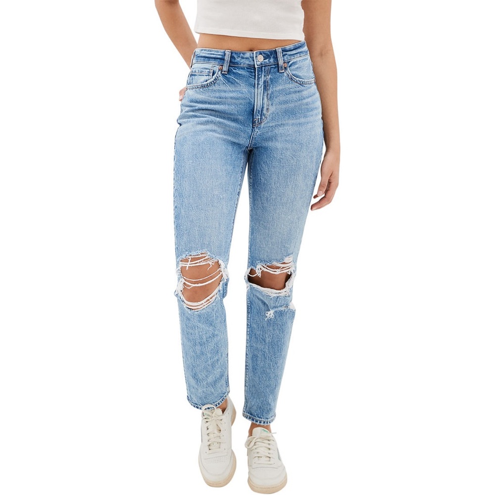 American Eagle Strigid Distressed Ripped Curvy Mom Jeans Size 8 Short 80s 90s